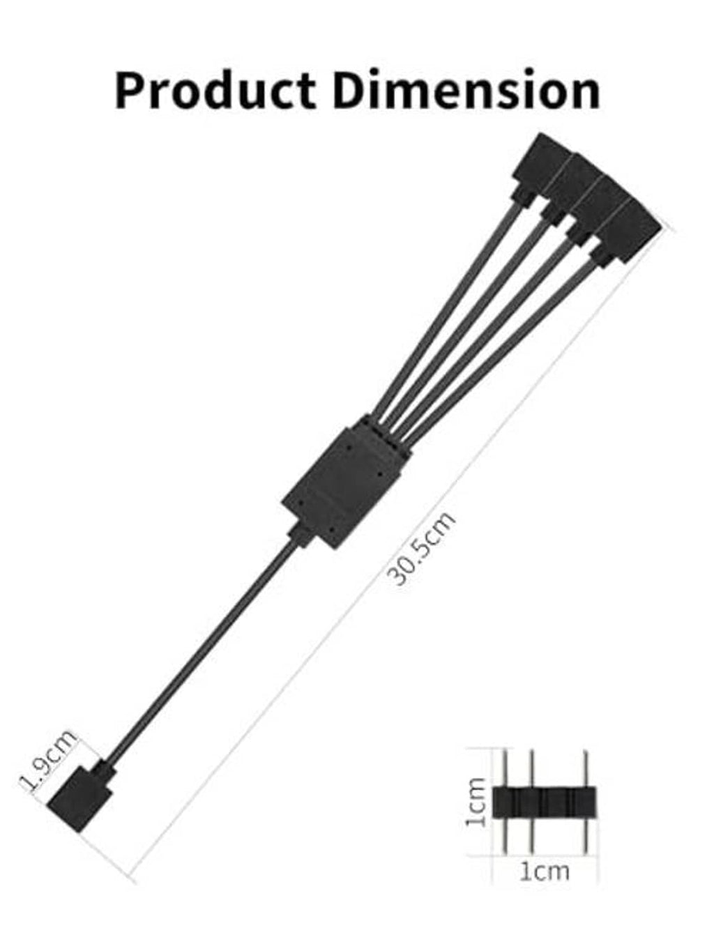 3-pin ARGB splitter cable with pin header layout and length measurement