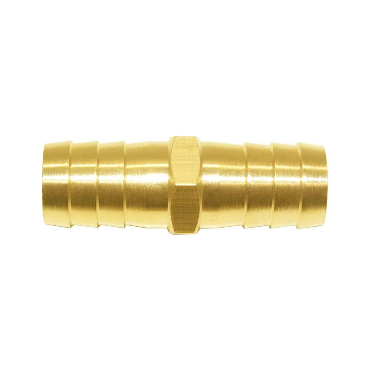 Brass 5/8 in hose repair connector with center ring and barbed ends
