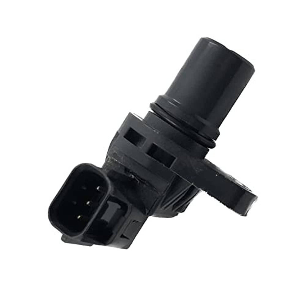 Black camshaft position sensor angled view with 2-pin connector and side outlet