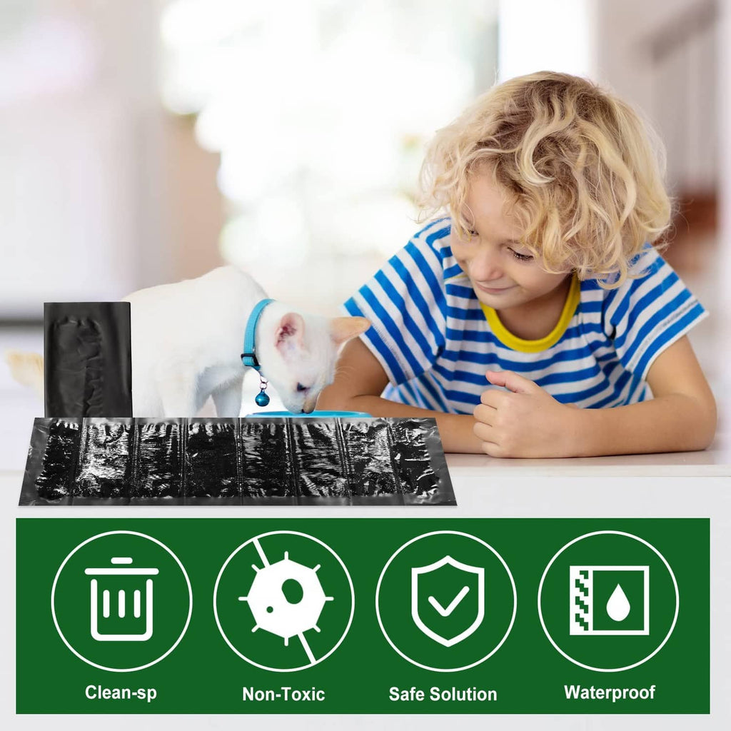 Black sticky mouse trap mats with clean, non-toxic, safe, and waterproof icons