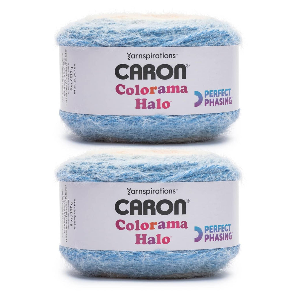 Bulky yarn skein ball in light blue with printed brand wrapper