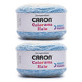Bulky yarn skein ball in light blue with printed brand wrapper