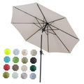 Beige patio table umbrella with black ribbed canopy and central pole