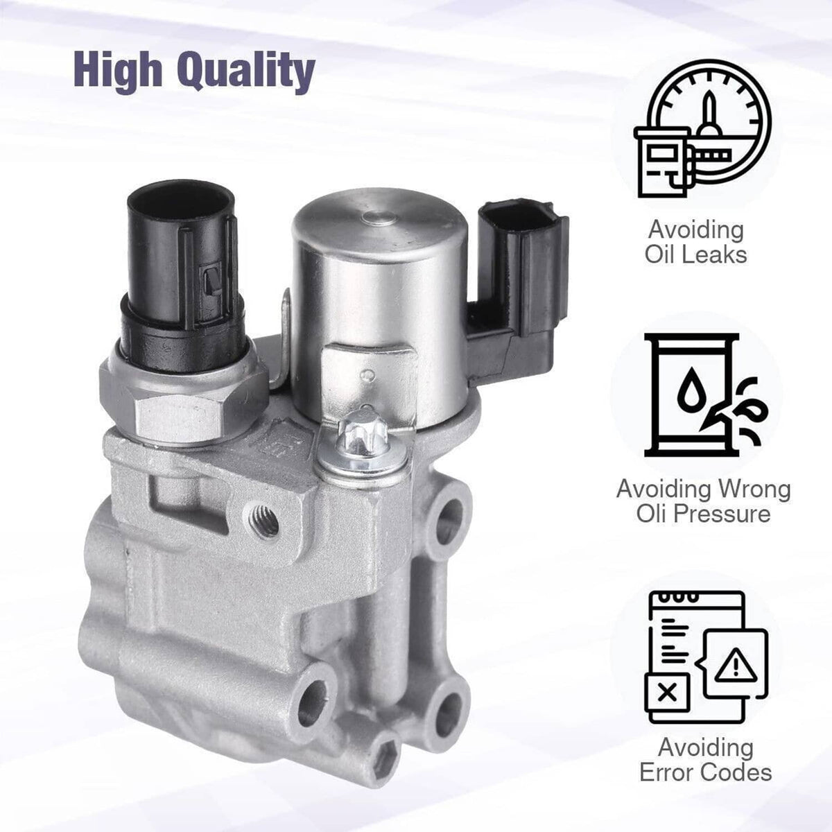 Solenoid spool valve with two black connector caps and silver metal body.