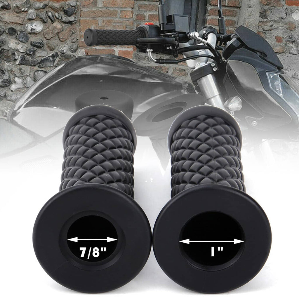 Motorcycle handlebar grips with bar-end caps, textured black diamond pattern, 7/8 in.