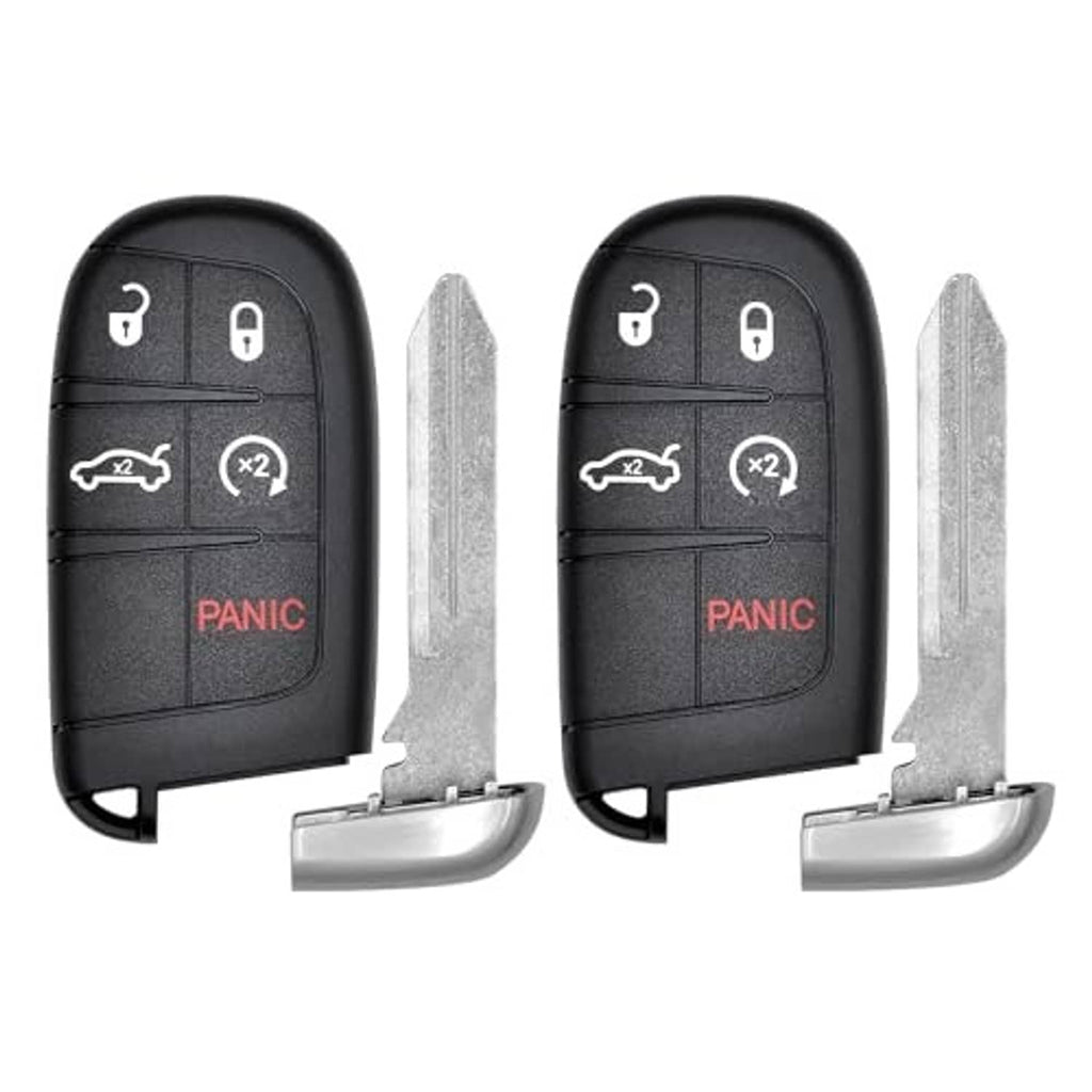 Black key fob replacement pair with lock/unlock buttons, PANIC button, and key blades