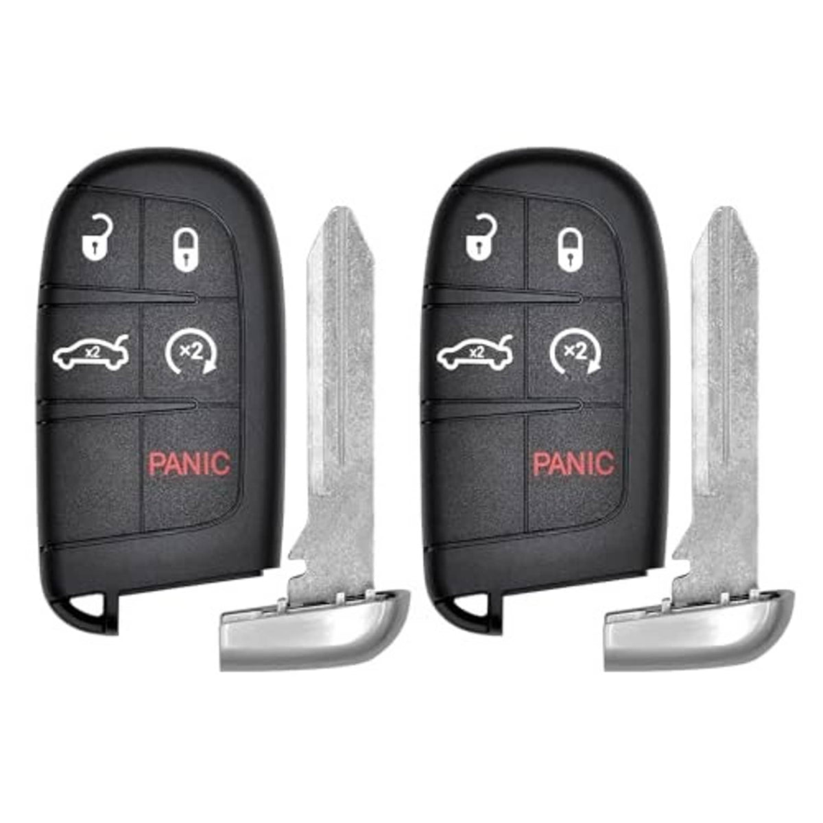 Black key fob replacement pair with lock/unlock buttons, PANIC button, and key blades
