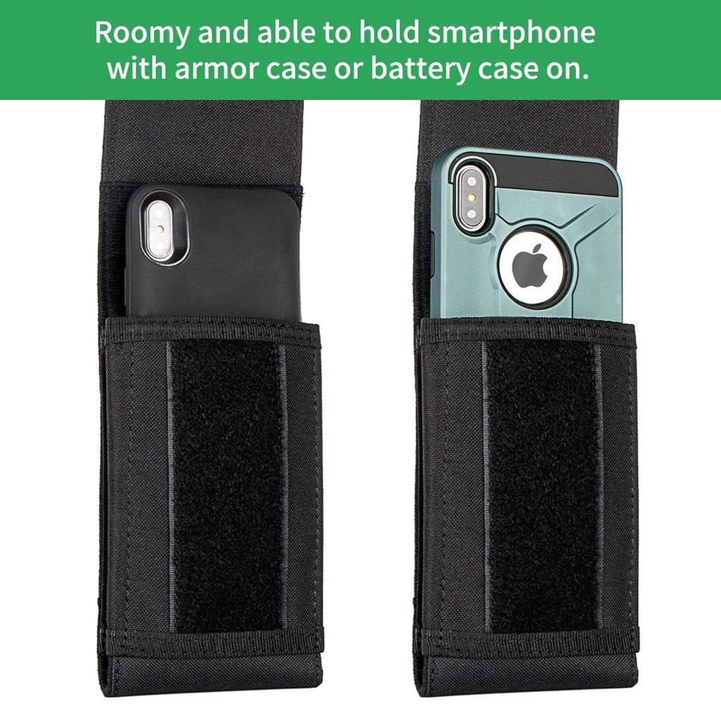 Black phone holster pouch with open top showing inner protective compartments