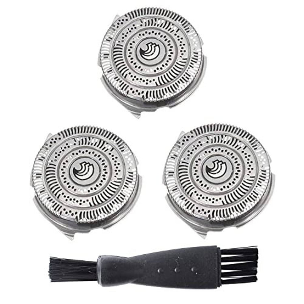 Replacement electric shaver head set with 3 cutter heads and cleaning brush