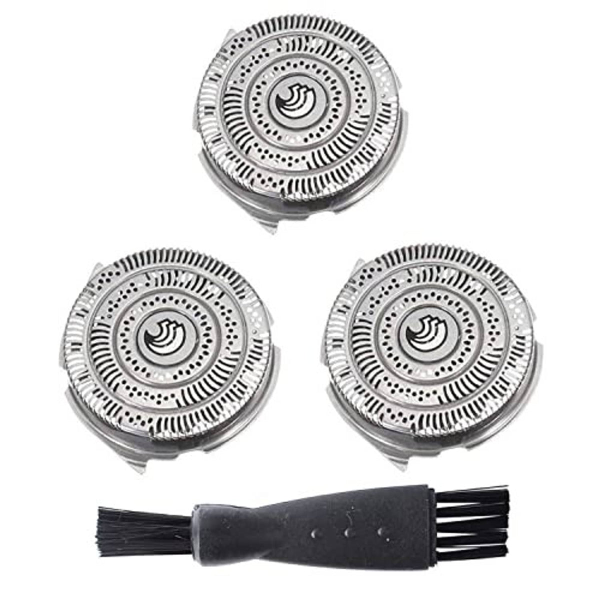 Replacement electric shaver head set with 3 cutter heads and cleaning brush