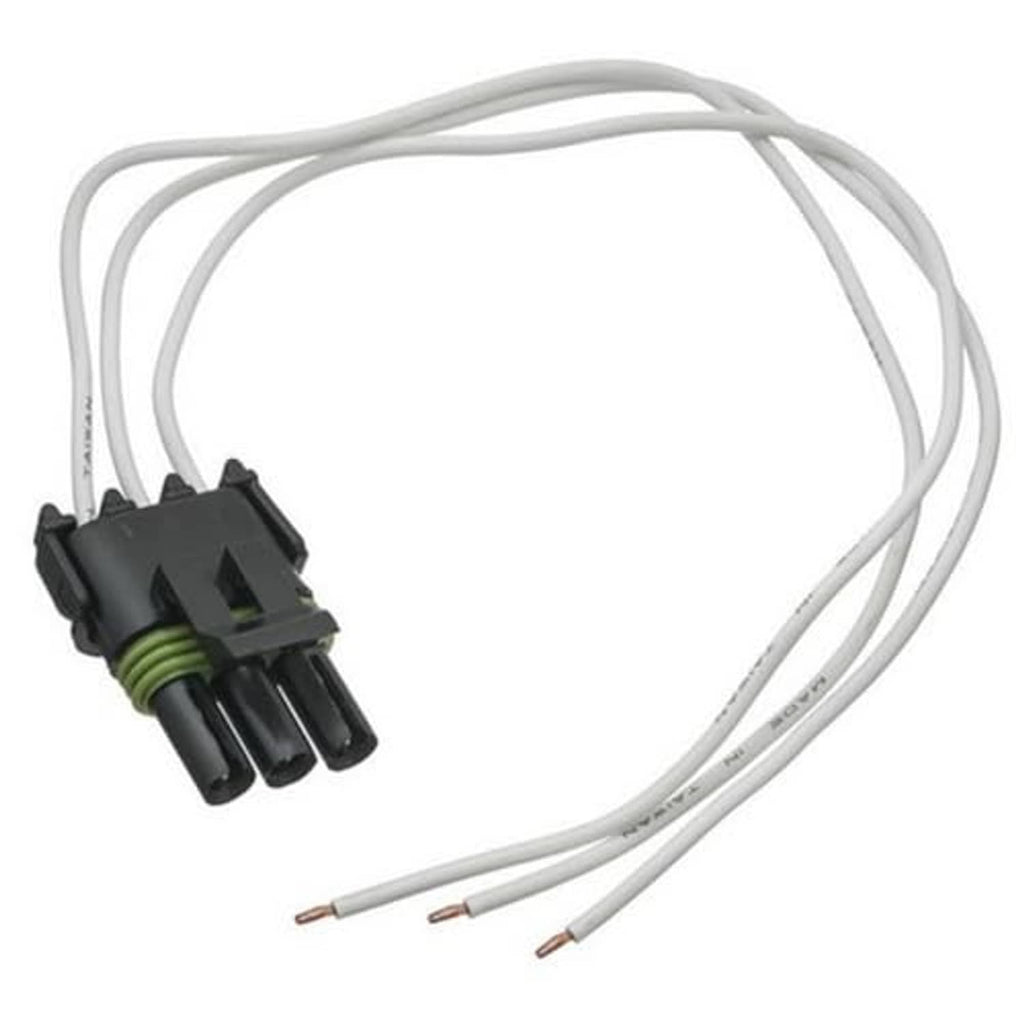 Throttle position sensor connector pigtail with black connector and white wire harness