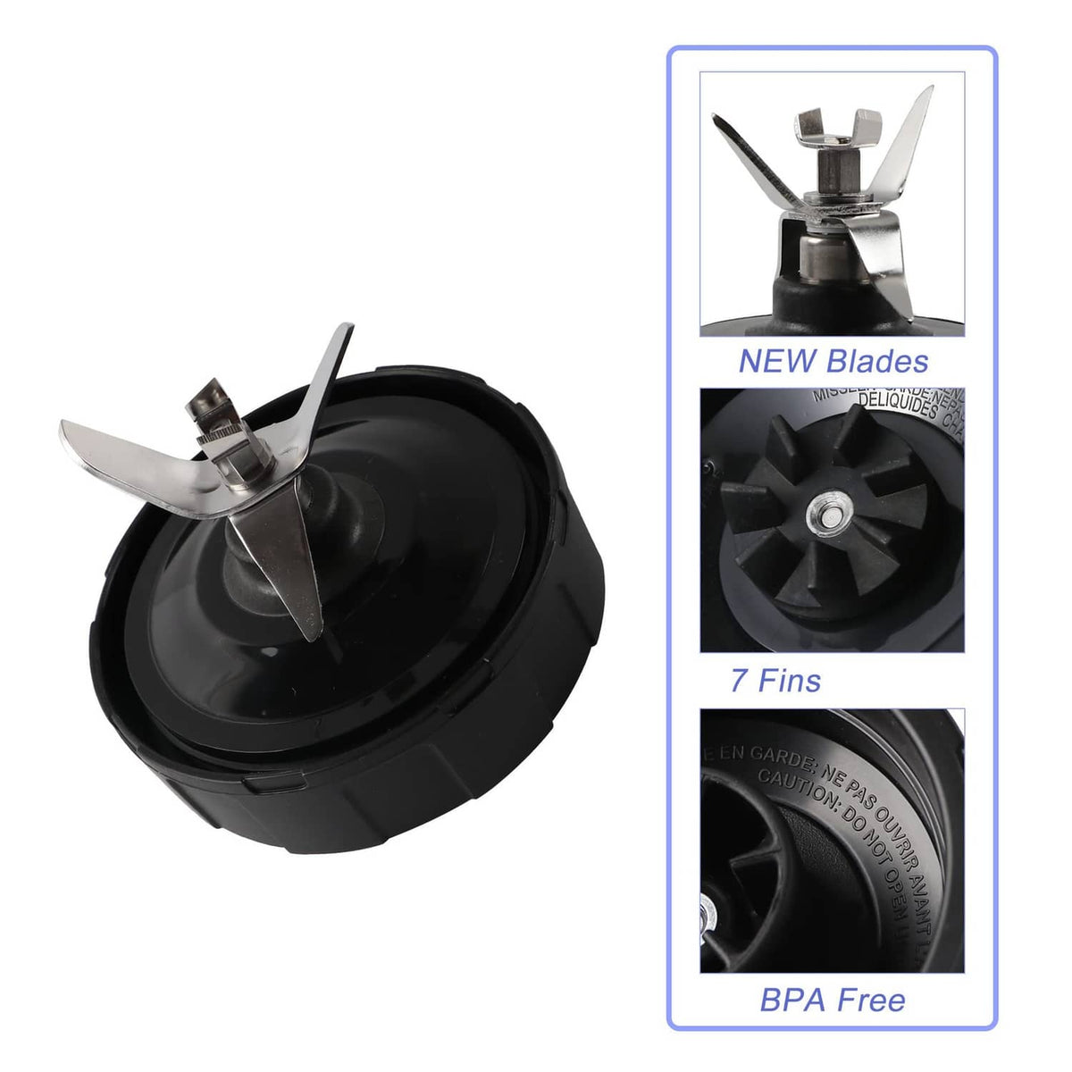 Black 7-fin extractor blade assembly with central shaft and metal fin blades