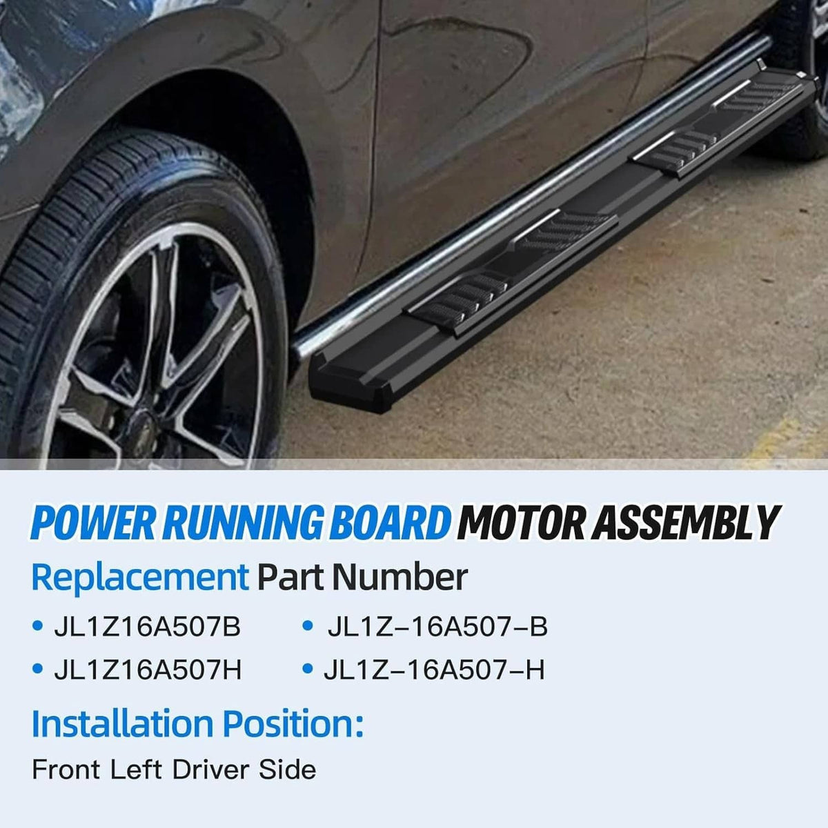 Power running board step on vehicle side, black step with silver tread surface