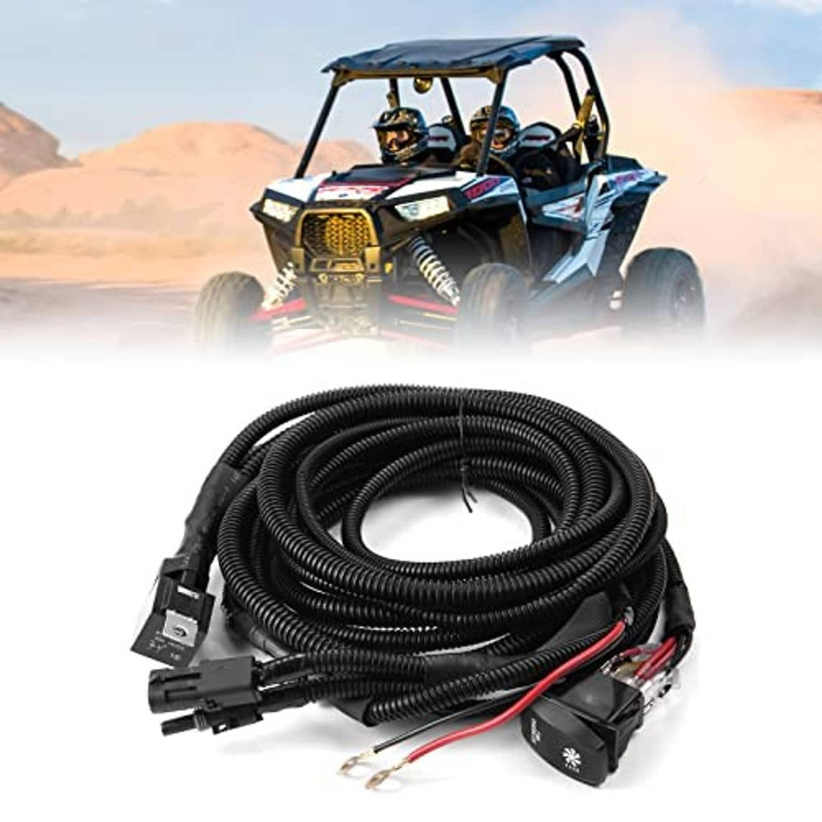Fan override switch wiring harness kit with relay and LED rocker switch modules
