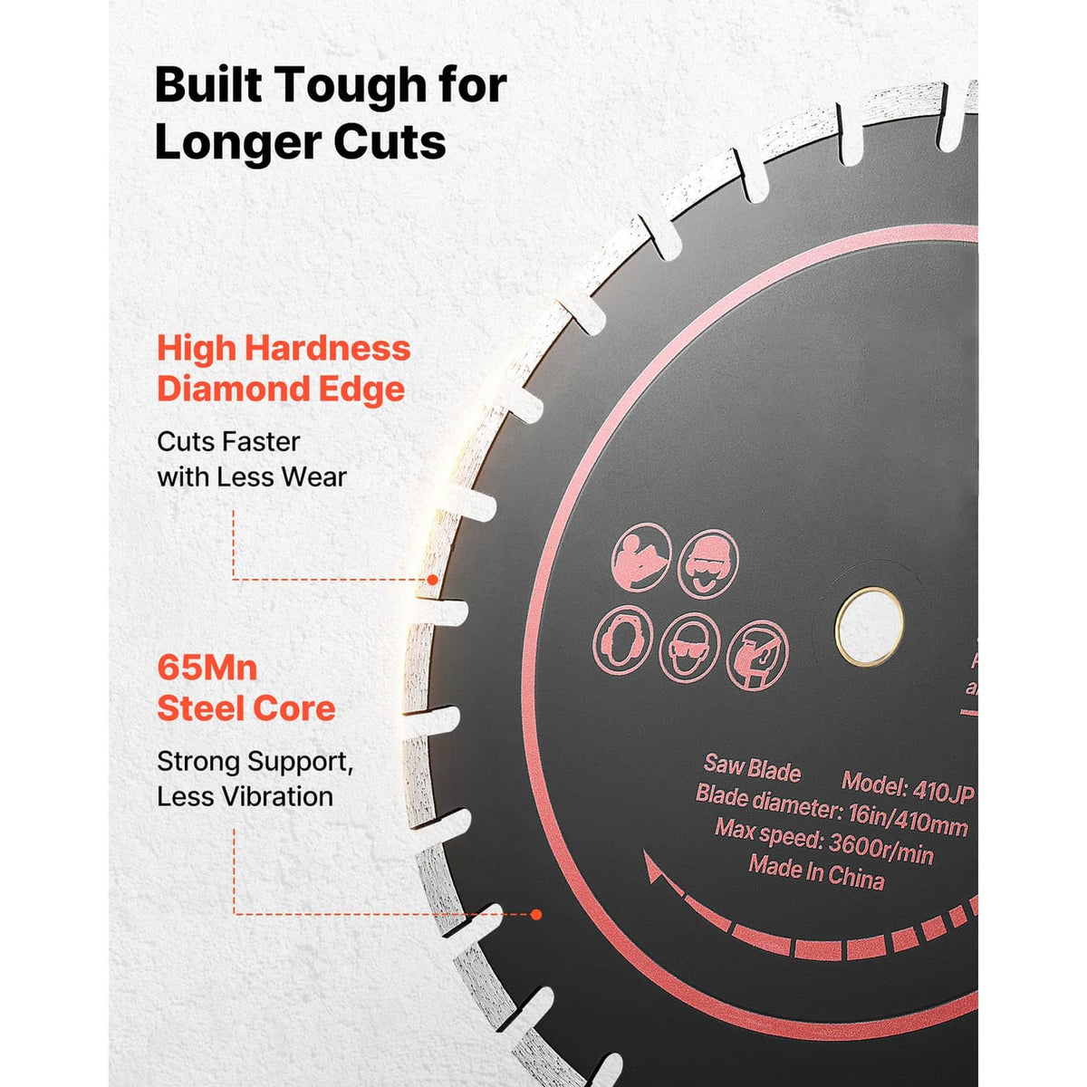 16 in diamond saw blade with high-hardness diamond edge and 65Mn steel core