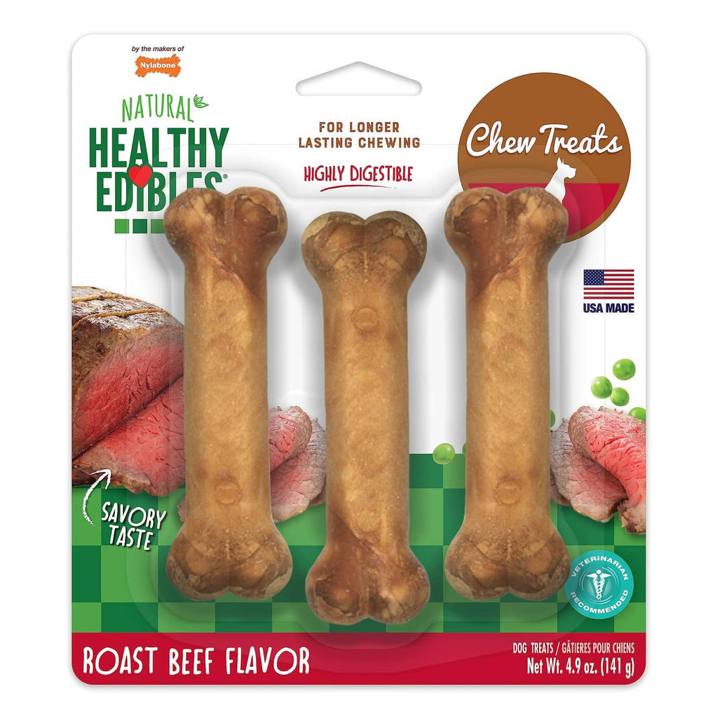 Roast beef flavored dog chew bone treats, Natural Healthy Edibles package front
