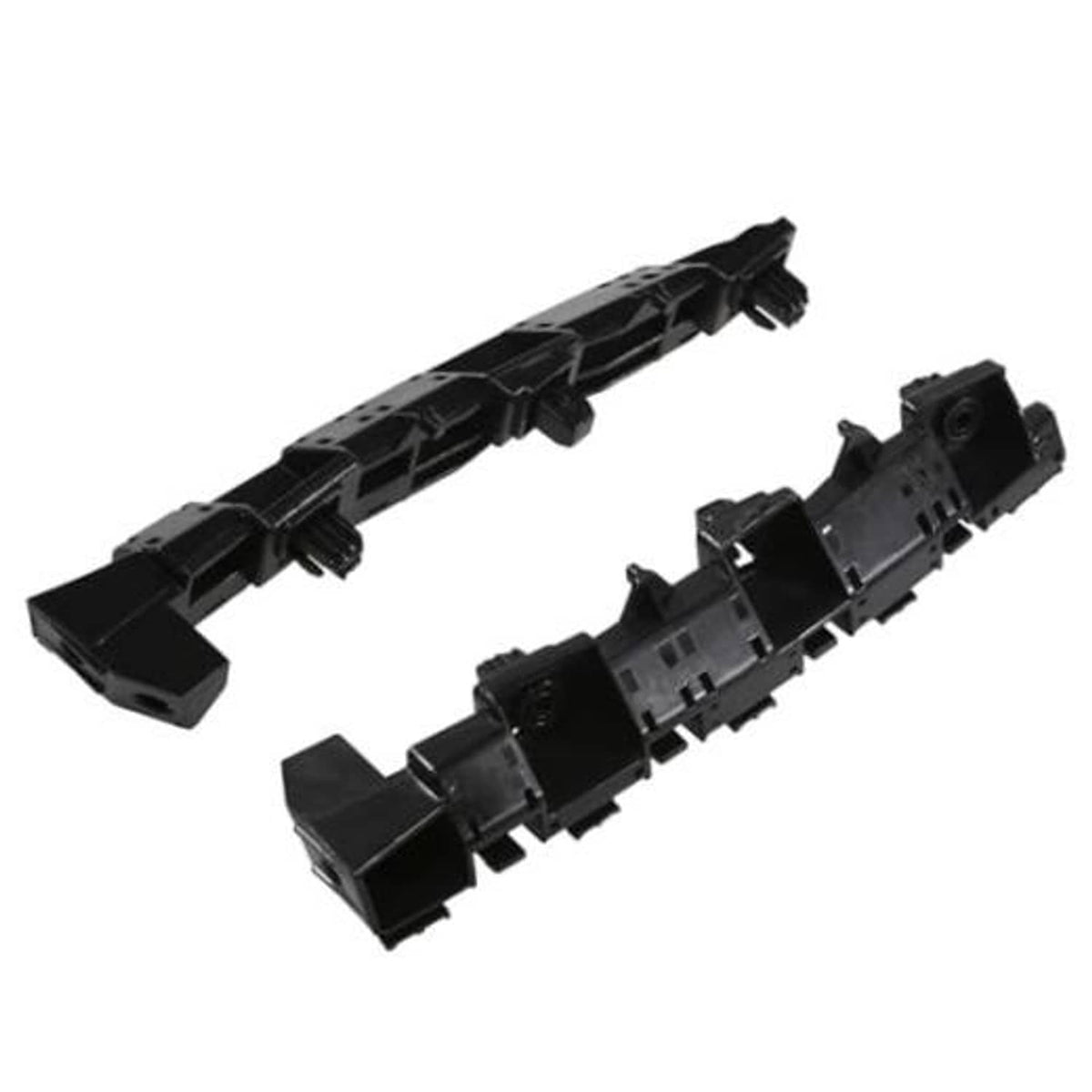 Black front bumper bracket pair, molded mounting points and clips
