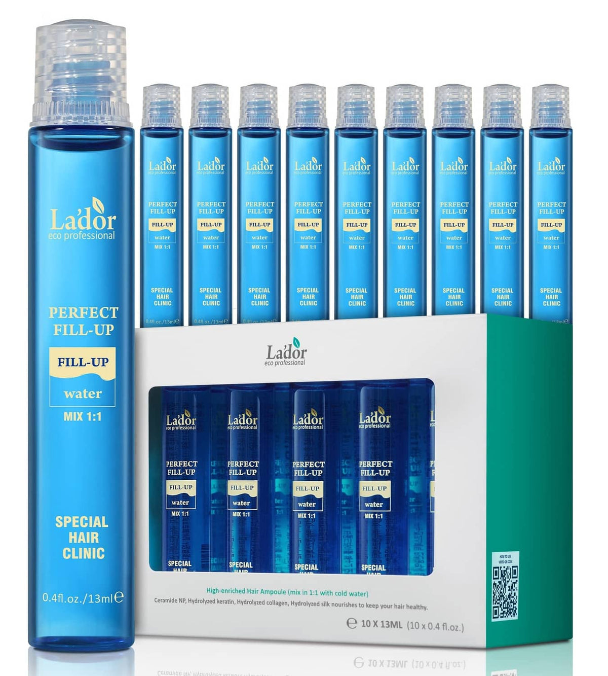 La'dor Perfect Fill-up keratin hair ampoule bottle and box set, blue liquid