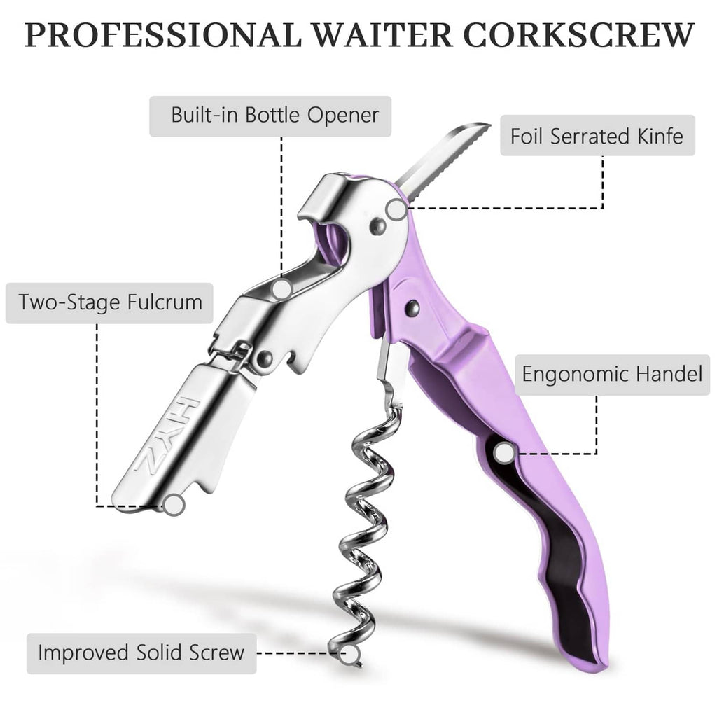 Lilac and silver waiter wine corkscrew with foil knife and bottle opener
