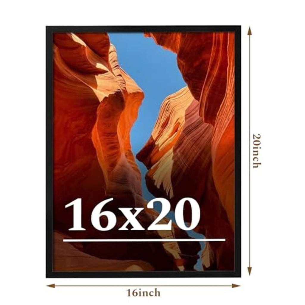Black 16x20 picture frame with size markings, clear HD plexiglas