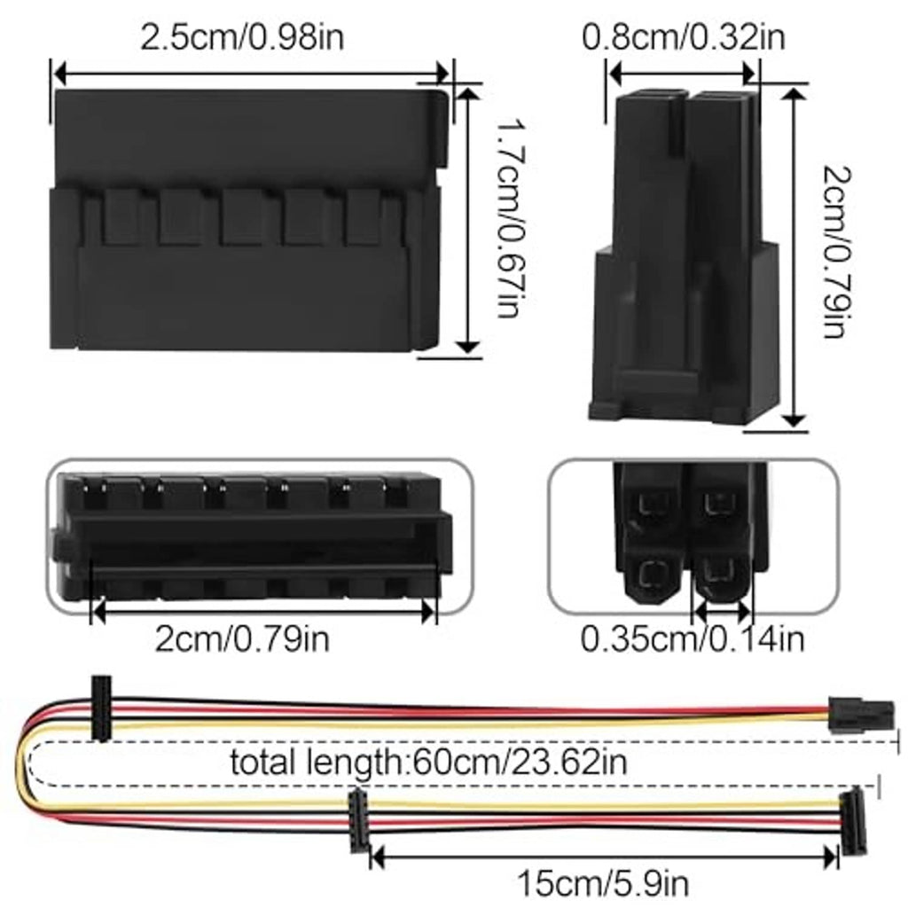 SATA 15-pin female and 4-pin SATA-PWR connectors with cable length 60cm