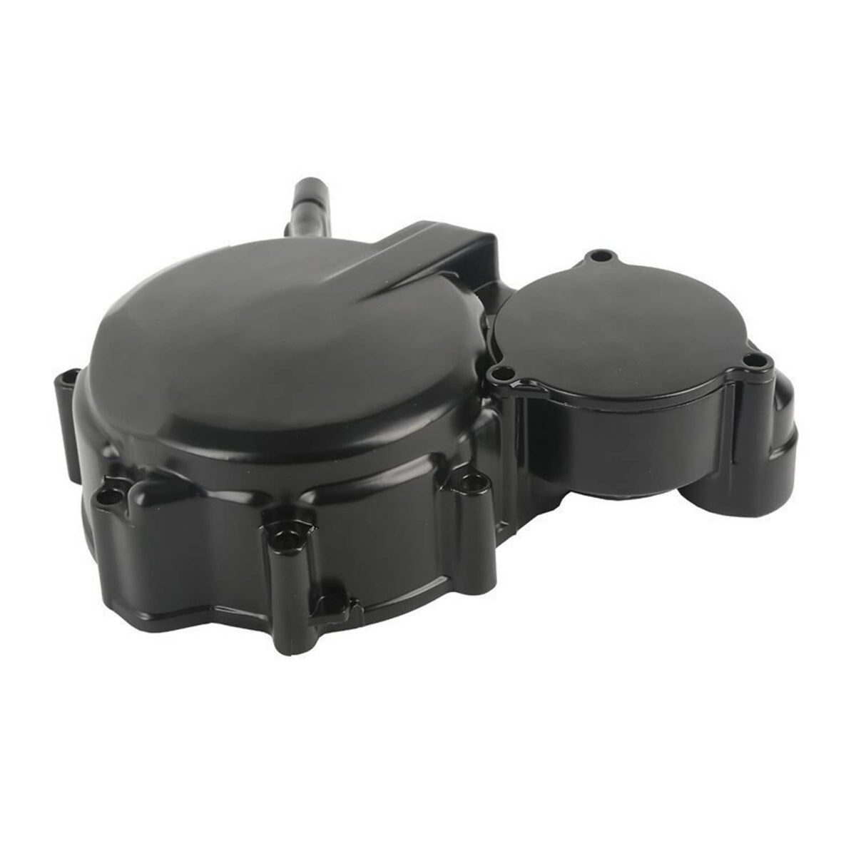 Gray-black aluminum engine cover with attached round cap
