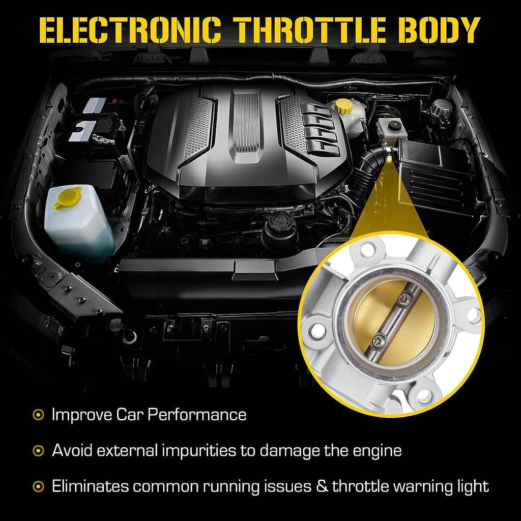 Electronic throttle body with circular bore, shown with engine compartment view