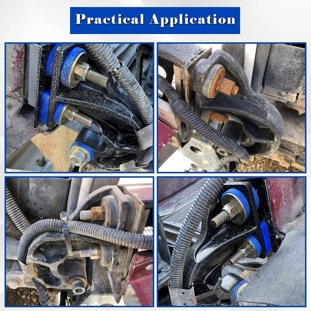 Lower hood pivot bracket close-up with bolts and springs on truck frame