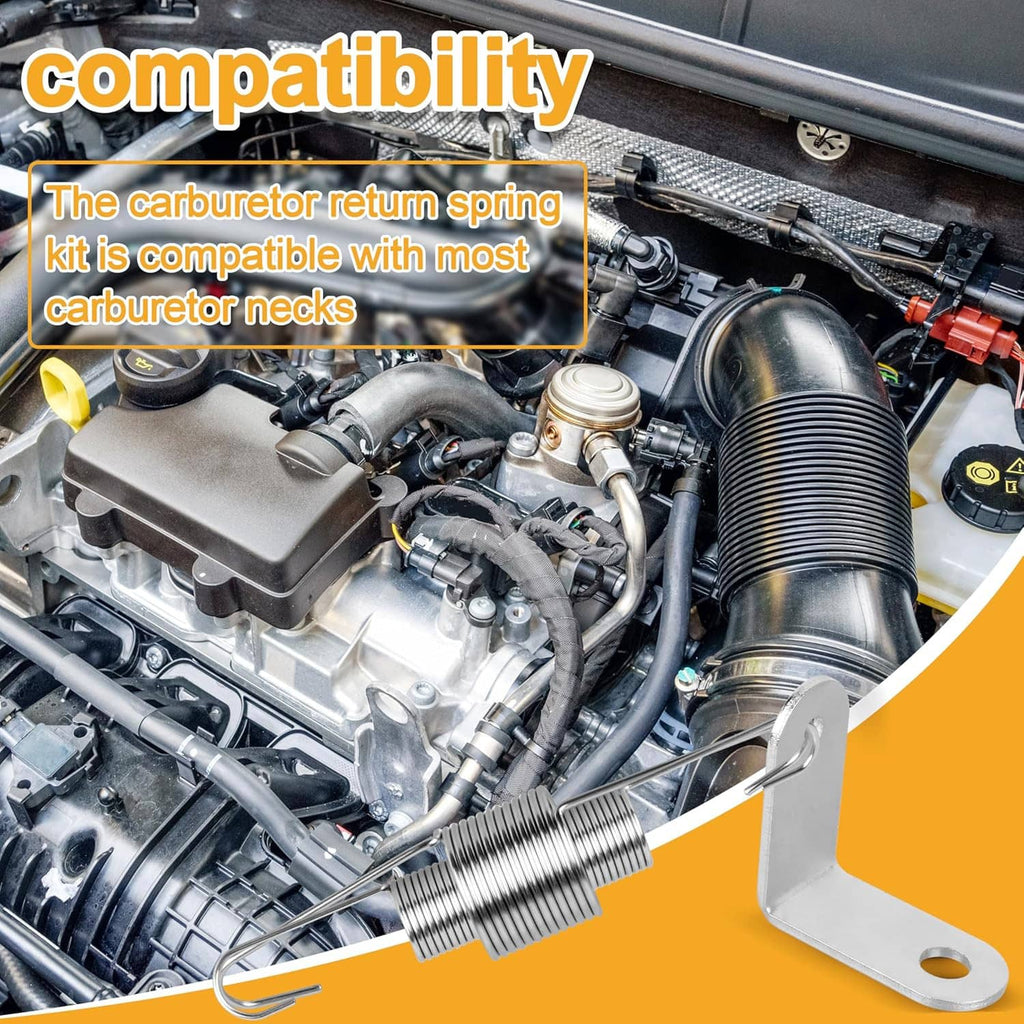 Installed carburetor return spring and bracket kit with visible coiled return spring
