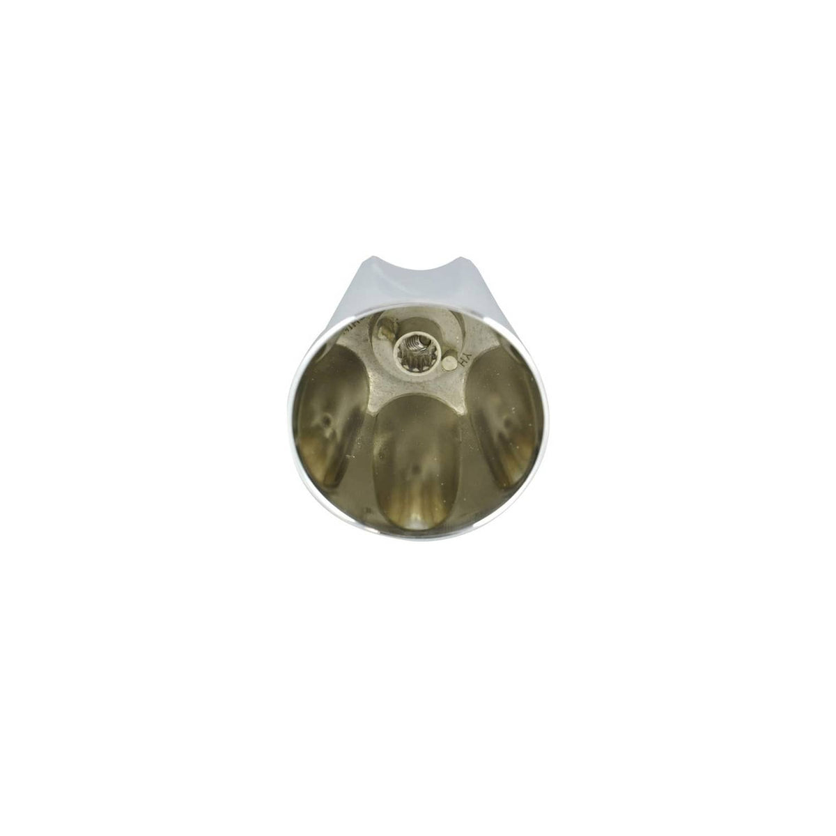 Chrome faucet handle knob underside cavity with center screw hole