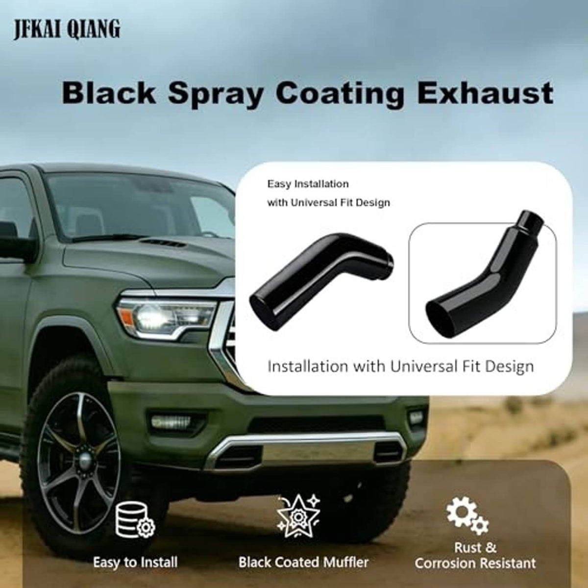 Black spray-coated exhaust elbow with smooth curved pipe and open outlet