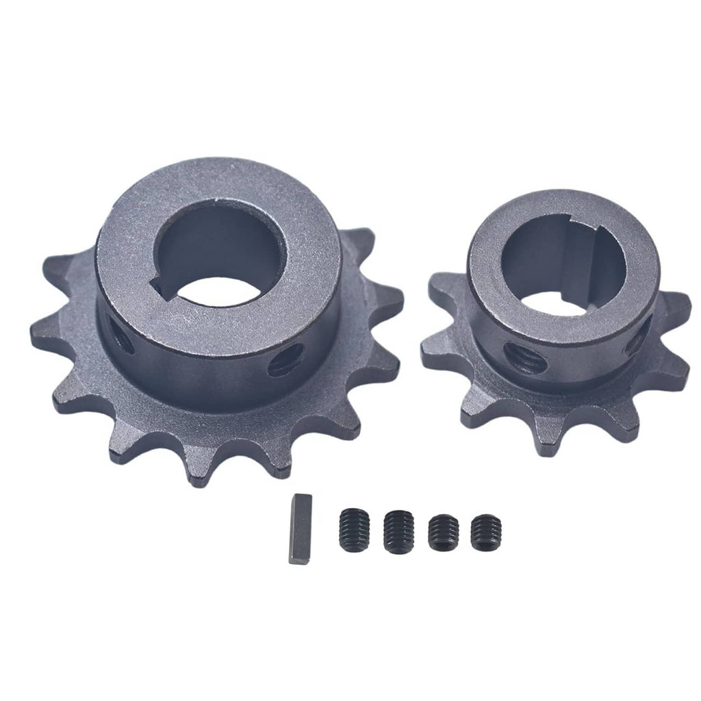 Gray chain sprocket with central bore and 14 teeth, with mounting bolts