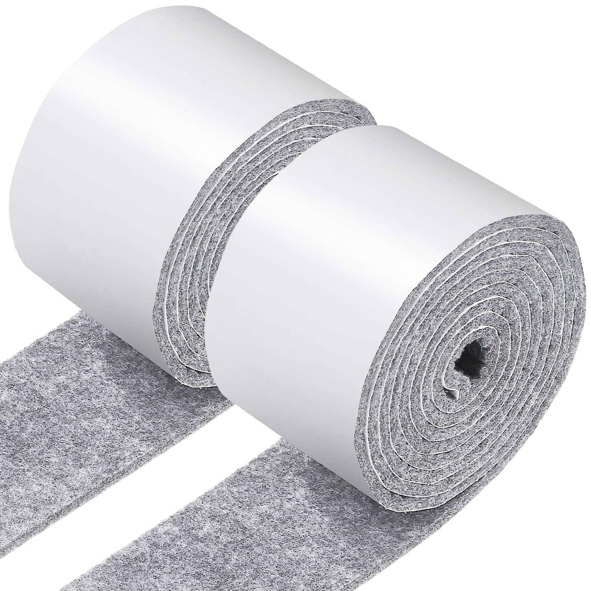 Light grey felt roll with adhesive backing, showing long cut strip section