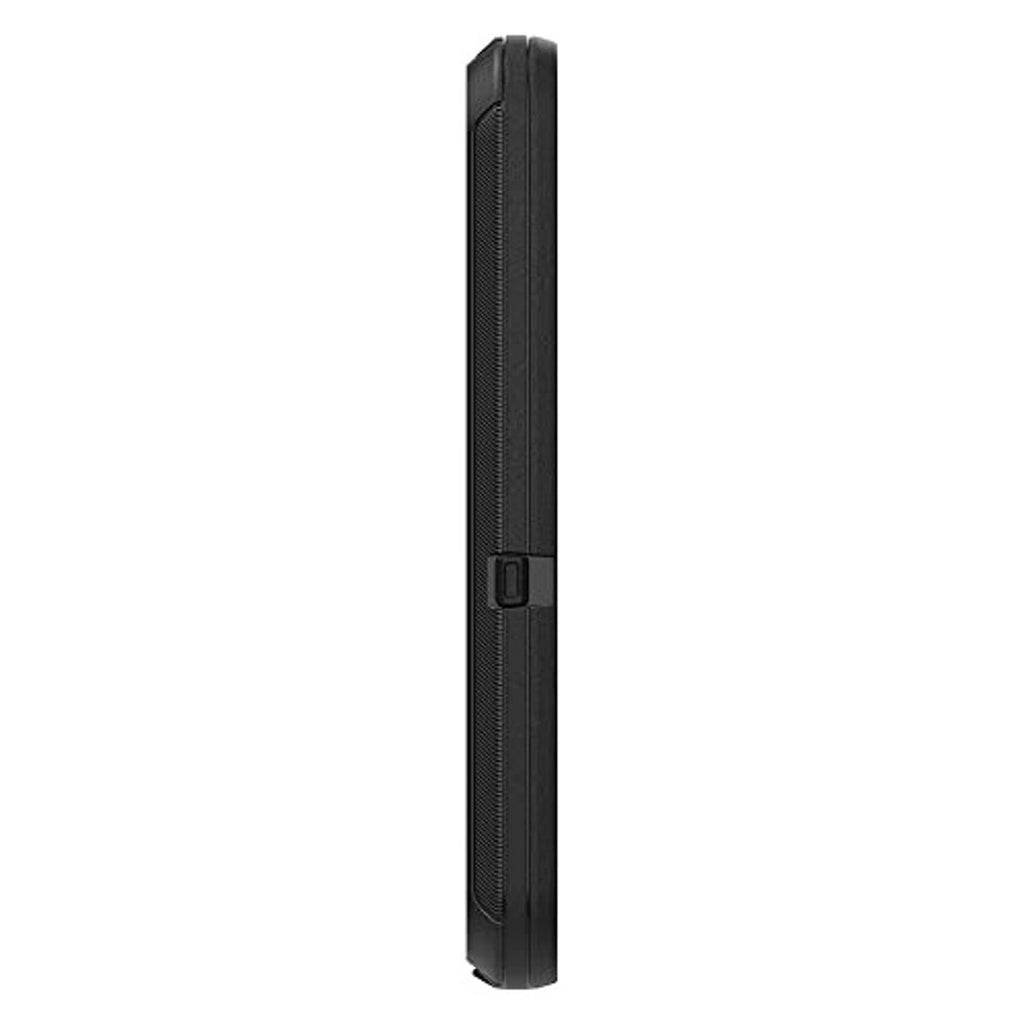 Black rugged phone case side view with textured edge and port cutout