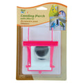 Bird landing perch with mirror, pink perch with a framed mirror in retail package