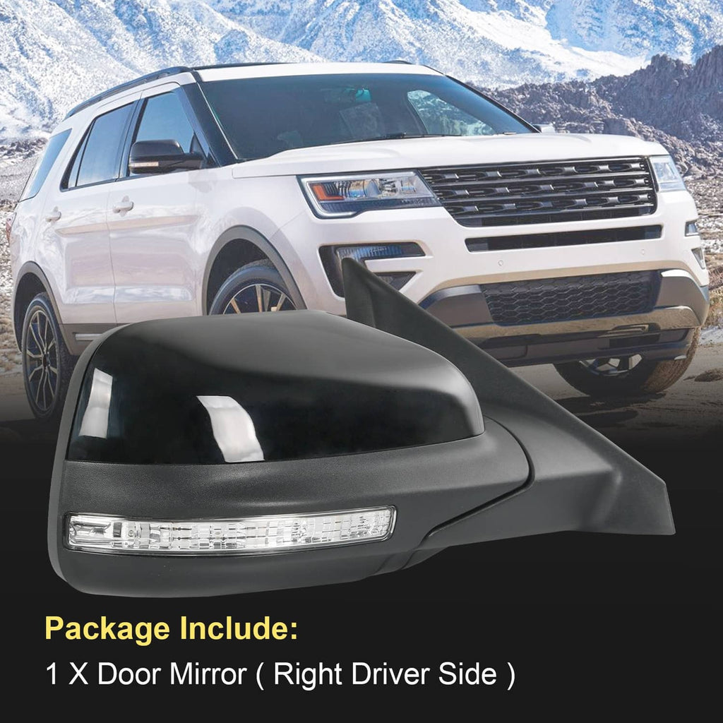 Black right door mirror installed on a SUV, angled view with clear glass
