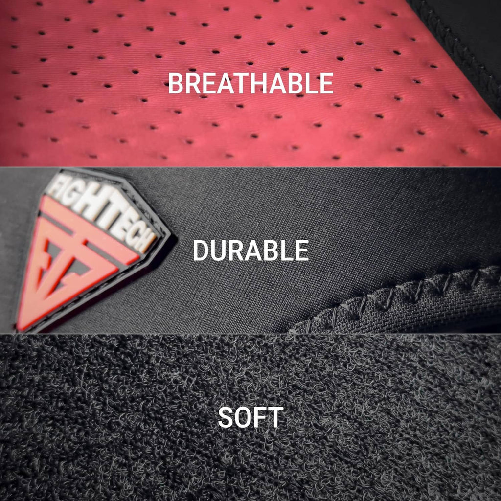 Close-up of shoulder brace padding: breathable perforations, durable and soft fabric
