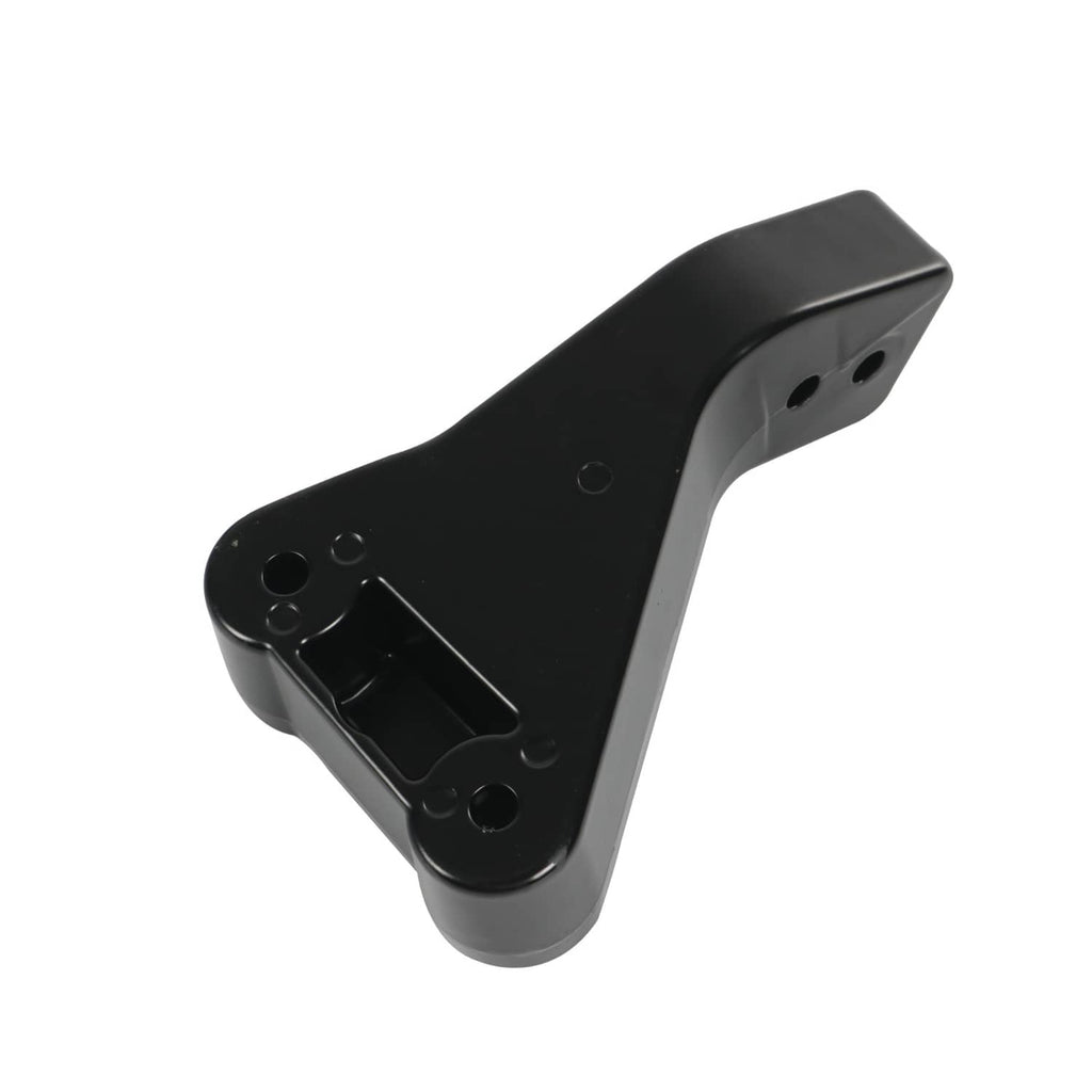Black retractable truck side step end bracket with circular mount holes and latch recess