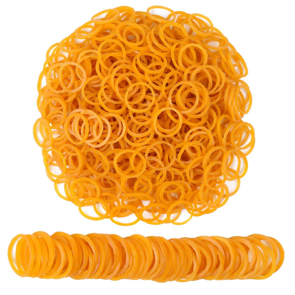 Yellow mini rubber bands, small loops in a heap