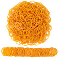 Yellow mini rubber bands, small loops in a heap