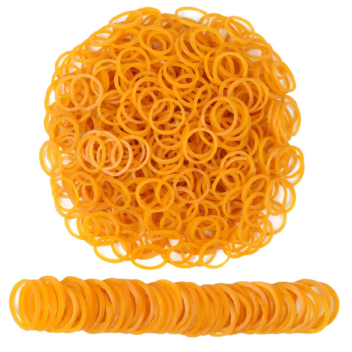 Yellow mini rubber bands, small loops in a heap