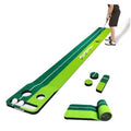 Foldable indoor putting green mat with two holes and small green cup markers