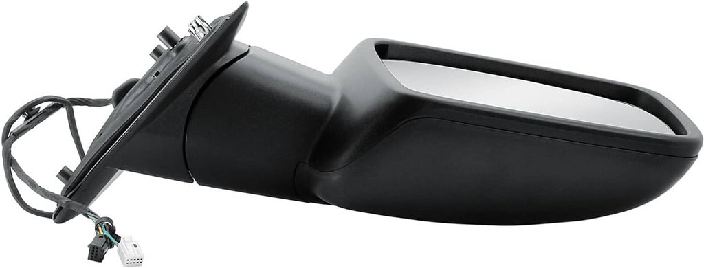 Left driver heated mirror with black base housing and attached wire pigtail