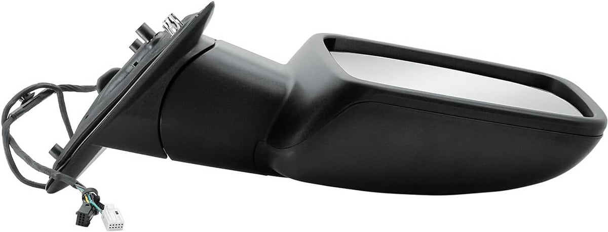 Left driver heated mirror with black base housing and attached wire pigtail