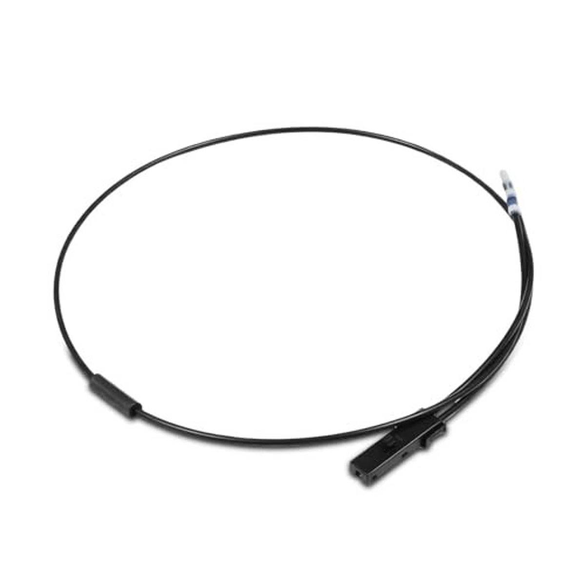 Hood lock release cable with black wire loop and angled connector plug