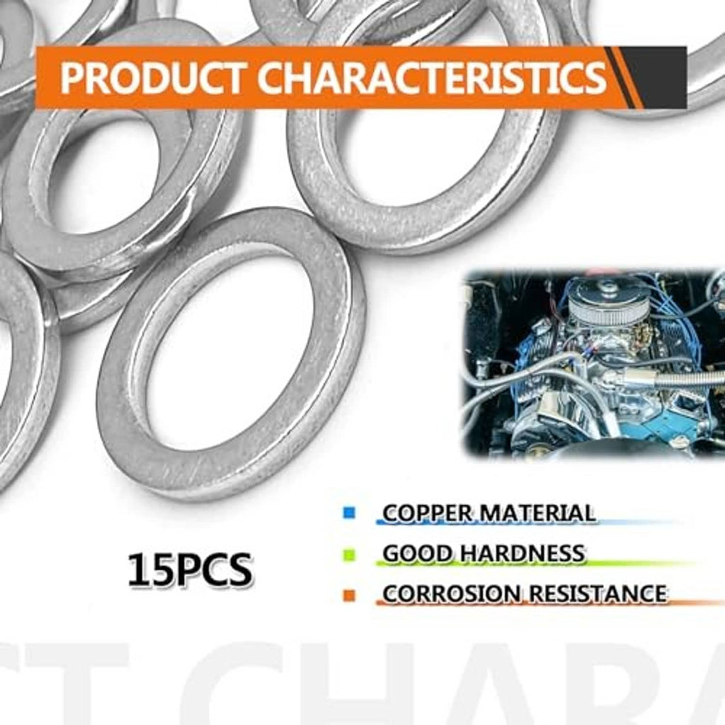 Fifteen silver oil drain plug gasket washers, circular sealing rings