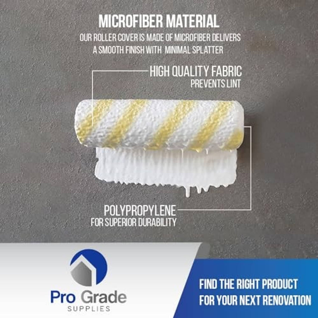 Microfiber roller cover with yellow-striped pile and smooth sleeve backing