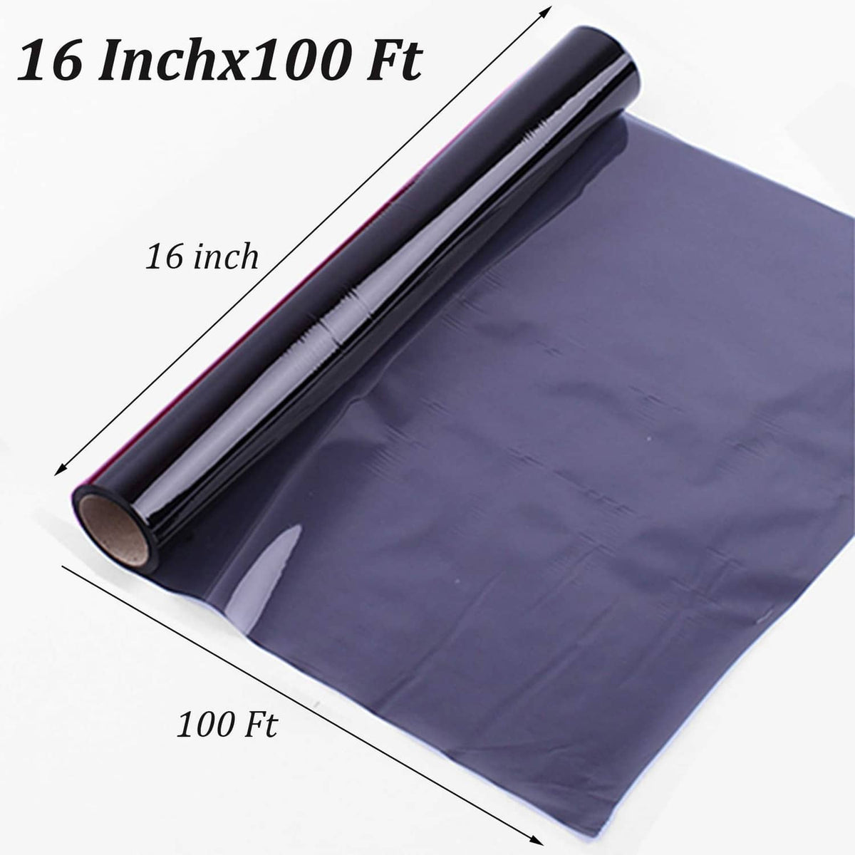 Translucent dark cellophane wrap roll laid flat on a sheet