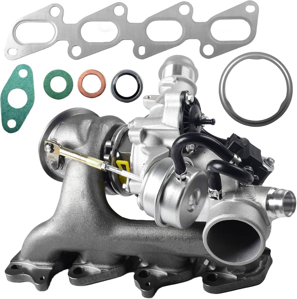 Turbocharger kit with exhaust manifold, gaskets, seals, and metal O-rings, silver