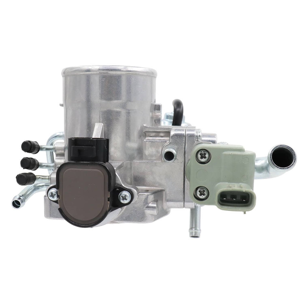 Throttle body assembly with black electrical module and green connector on side